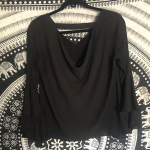 Silky black long sleeve blouse